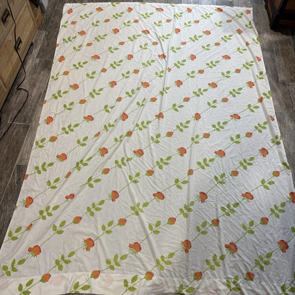 Vtg Wamsutta Christian Dior Orange Dior Rose Twin Flat Sheet Ultracale 66X91 USA